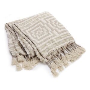 Jungalow Hypnotic Geometric Patterned Throw Blanket White Tan